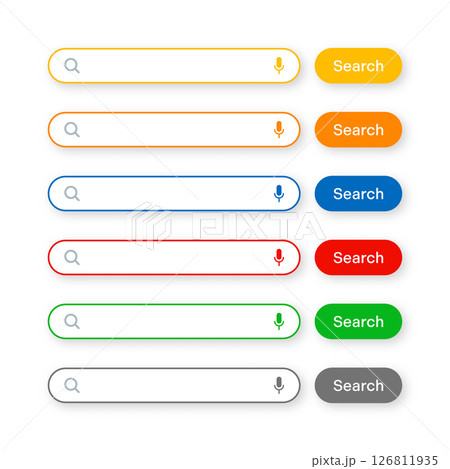 Various search bar templates. Internet browser engine with search box, address bar and text field. UI design, website interface element with web icons and push button. Vector illustration 126811935