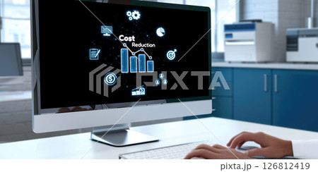Cost reduction, cost saving concept shown on computer screen brisk Cost reduction, cost saving concept shown on computer screen brisk 126812419