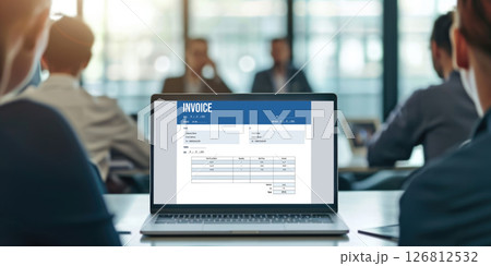 Invoice on computer screen from accounting application. brisk. 126812532