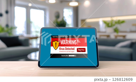 Virus warning alert on computer screen detected brisk cyber threat 126812609