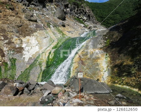 知床のカムイワッカ湯の滝にある4の滝（四の滝） 126812650