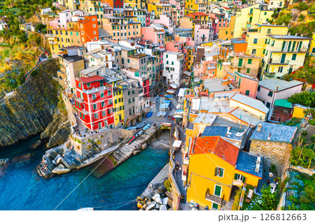 Riomaggiore of Cinque Terre, Italy. Traditional fishing village in La Spezia Riomaggiore of Cinque Terre, Italy. Traditional fishing village in La Spezia 126812663