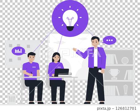A consultant and analyst collaborate as a professional team in an office setting, focusing on strategic brainstorming and innovative idea generation. 126812701
