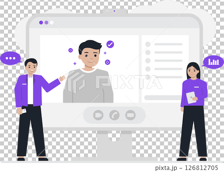 Online consultant and analyst engage in a digital business meeting, demonstrating professional teamwork through virtual communication technology for data discussion and strategic analysis. Online consultant and analyst engage in a digital business meeting, demonstrating professional teamwork through virtual communication technology for data discussion and strategic analysis. 126812705
