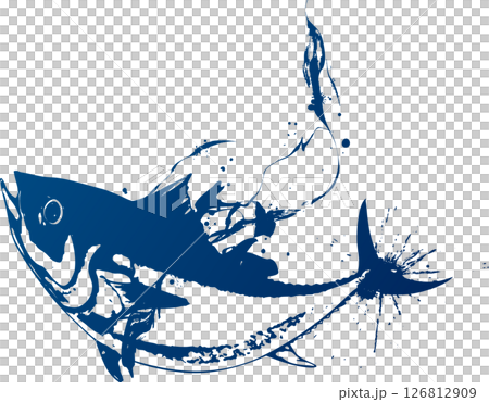 一幅動態跳躍鮪魚水墨畫 126812909
