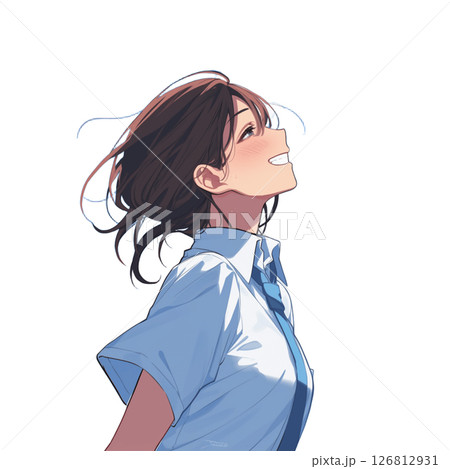 空を見る学校の制服の女の子 126812931