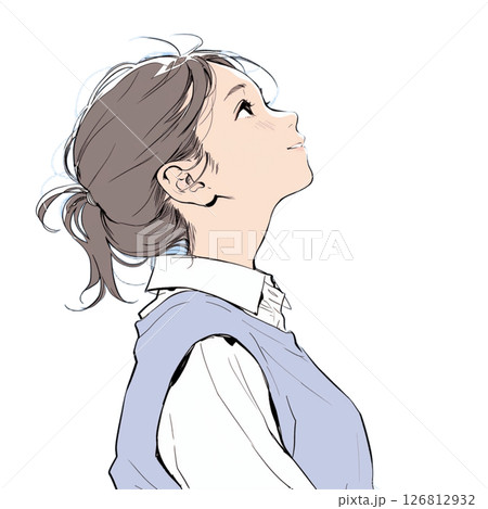 空を見る学校の制服の女の子 126812932