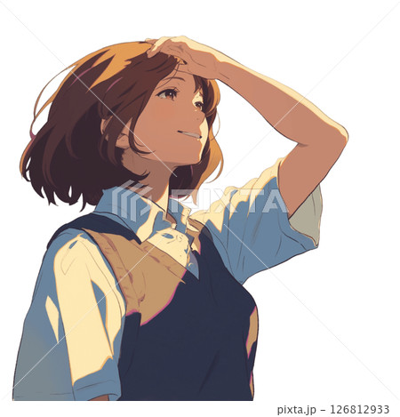 空を見る学校の制服の女の子 126812933