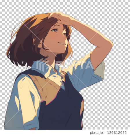 空を見る学校の制服の女の子 126812933