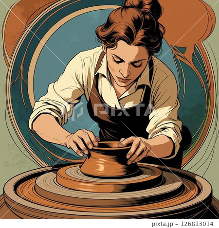 作業中の女性陶芸家 126813014
