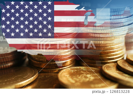 US America flag with stock economy finance. 126813228