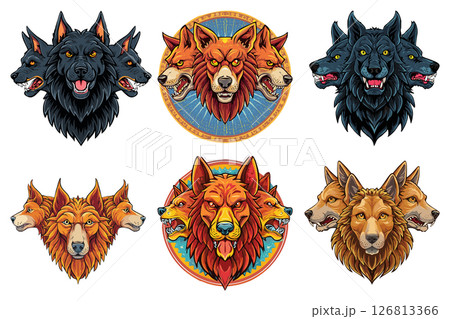 Cerberus hellhound Mythological three headed dog the guard of entrance to hell, Hound of Hades, Cerberus three headed dog, set 126813366