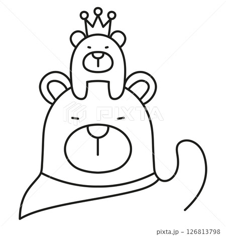 Fathers Day Bear concept. Cute bears with a crown and cape, one atop the other. in thin line style Fathers Day Bear concept. Cute bears with a crown and cape, one atop the other. in thin line style 126813798