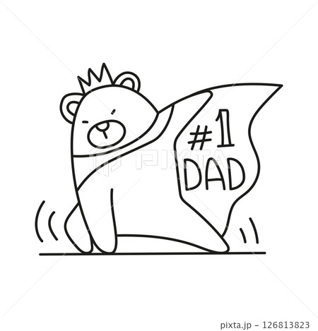 Fathers Day Bear concept. Cute bear in a cape celebrating being the best dad. in thin line style 126813823