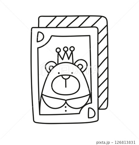 Fathers Day Bear concept. Illustration of a bear dressed as a king on a playing card. in thin line style 126813831