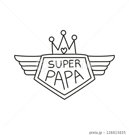 Fathers Day Bear concept. Superhero badge design for a father figure with wings and a crown. in thin line style Fathers Day Bear concept. Superhero badge design for a father figure with wings and a crown. in thin line style 126813835