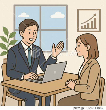 オフィスで打ち合わせをする男女 オフィスで打ち合わせをする男女 126813887