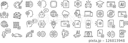 ベクターでモノクロのAIに関する線画アイコンセット 126813948
