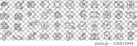 Vector monochrome set of line icons about AI 126813948
