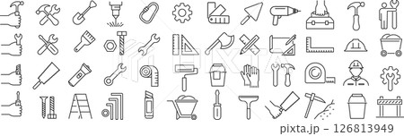ベクターでモノクロの大工道具に関する線画アイコンセット 126813949