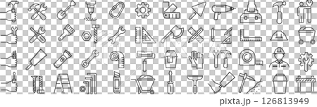 ベクターでモノクロの大工道具に関する線画アイコンセット 126813949