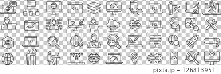 Set of line icons about web development in vector monochrome 126813951