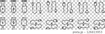 ケーブルと充電の線画アイコンセット 126813953