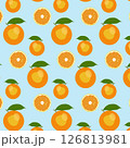 seamless pattern with oranges on sky-blue background 126813981