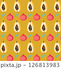 seamless pattern with summer fruits,pattern with papaya,leaf,pomegranate on bright background 126813983