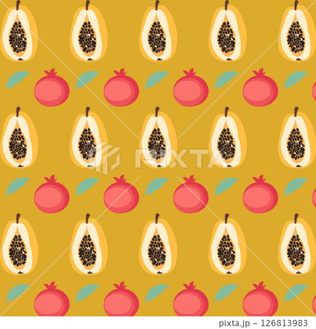 seamless pattern with summer fruits,pattern with papaya,leaf,pomegranate on bright background seamless pattern with summer fruits,pattern with papaya,leaf,pomegranate on bright background 126813983
