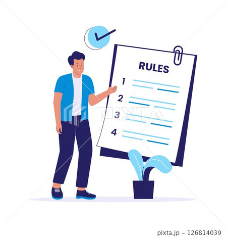 Rules Concept Illustration with Man Pointing at Numbered Checklist Document 126814039