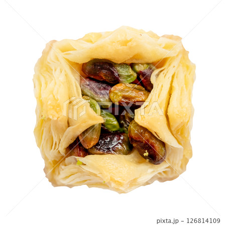 above view layered square baklava with pistachio 126814109