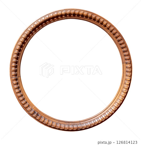old round wooden picture frame cutout on white 126814123