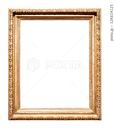 old vertical golden picture frame cutout on white 126814125