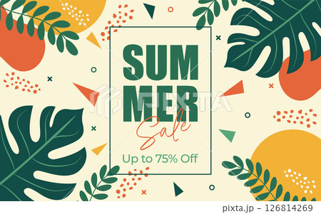 Summer sale abstract banner with tropical leaves flat vector illustration. 126814269