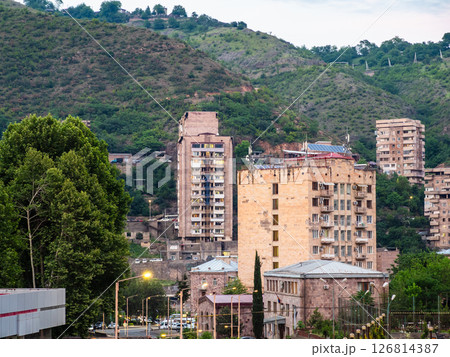 cityscape of Kapan town in spring evening 126814387