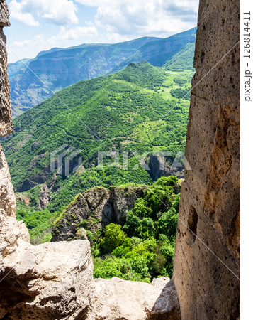 view of green mountains from Tatev Monastery wall view of green mountains from Tatev Monastery wall 126814411