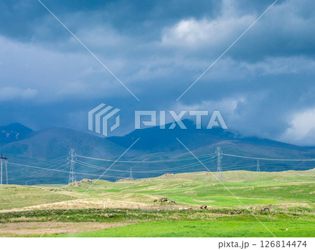 dark storm clouds over mountains in Syunik 126814474