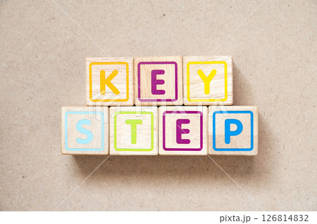 Alphabet letter block in word key step on wood background Alphabet letter block in word key step on wood background 126814832