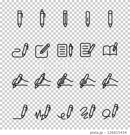 シンプルモノクロ文房具アイコンセット - 線画ベクター素材	 126815434