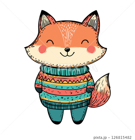 cute little fox in cozy winter sweater isolated vector illustration 126815482