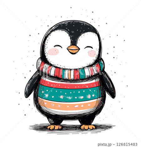 cute little penguin in cozy winter sweater isolated vector illustration 126815483