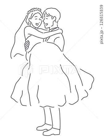 新婦を抱きかかえる新郎　線のみ 126815839