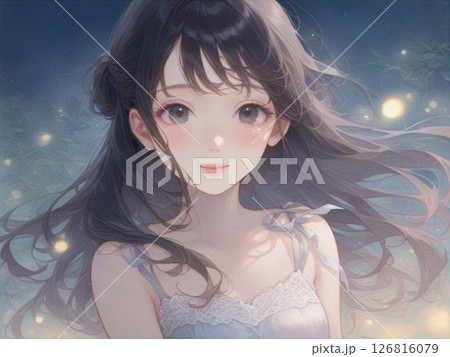 蛍とロングヘアの少女 126816079