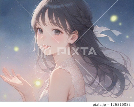 蛍とハーフアップヘアの少女 126816082