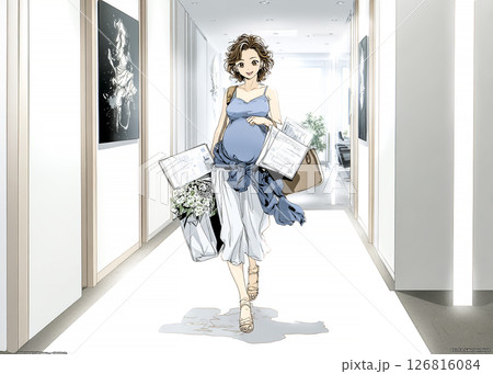 働く妊婦の女性のイラスト素材 126816084