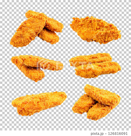 Six Sets of Crispy Golden Chicken Tenders Isolated 126816091