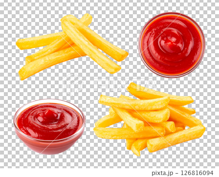Crispy Golden French Fries with Rich Tomato Ketchup 126816094