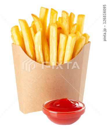 Classic French Fries in Takeout Box with Ketchup Dip Classic French Fries in Takeout Box with Ketchup Dip 126816095