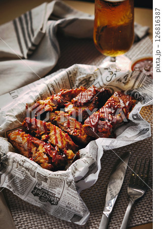 Close-up of glazed pork ribs Close-up of glazed pork ribs 126816387